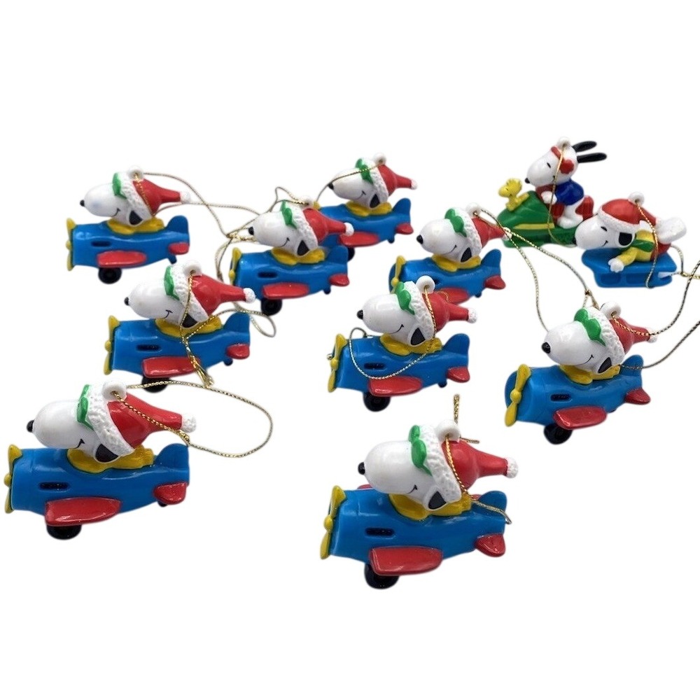 11 Pcs Peanuts Snoopy Airplane Sled Snowmobile Christmas Ornaments‎ Woodstock